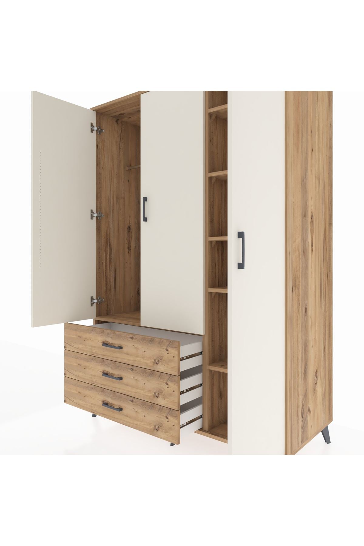 Kronos Dolap 6 Raflı 3 Çekmeceli Tek Askılı 132x59x195 Çam-Aytaşı/Çam