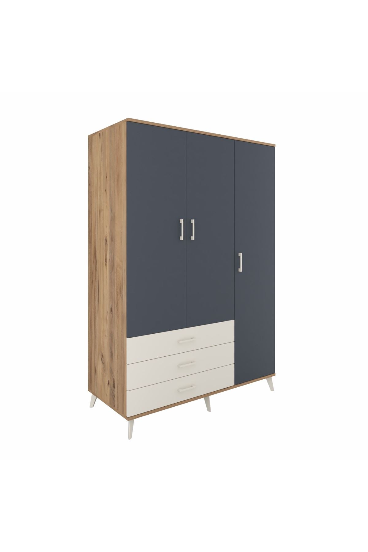 Kronos Dolap 6 Raflı 3 Çekmeceli Tek Askılı 132x59x195 Çam-Antrasit/Aytaşı