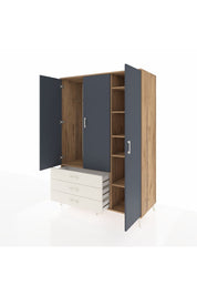 Kronos Dolap 6 Raflı 3 Çekmeceli Tek Askılı 132x59x195 Çam-Antrasit/Aytaşı