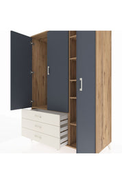 Kronos Dolap 6 Raflı 3 Çekmeceli Tek Askılı 132x59x195 Çam-Antrasit/Aytaşı