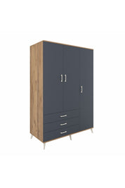Kronos Dolap 6 Raflı 3 Çekmeceli Tek Askılı 132x59x195 Çam-Antrasit/Antrasit