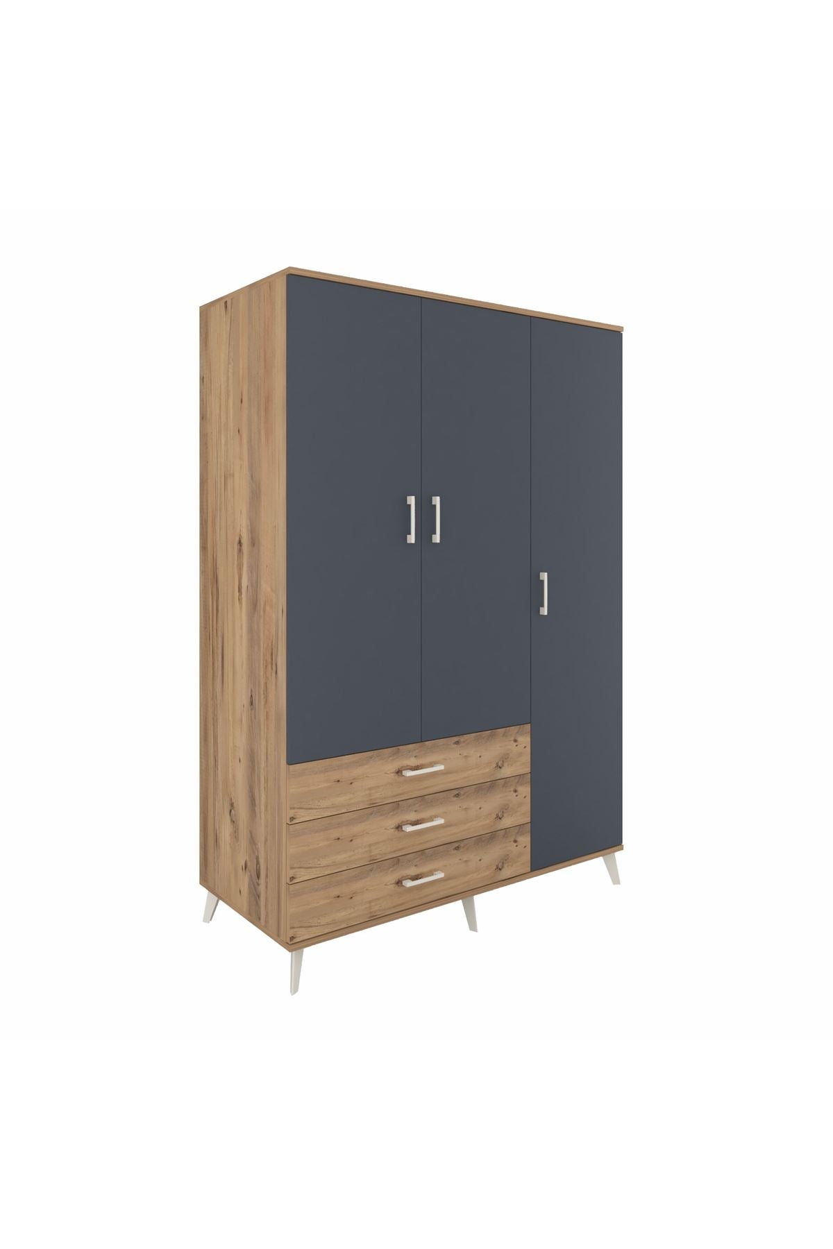 Kronos Dolap 6 Raflı 3 Çekmeceli Tek Askılı 132x59x195 Çam-Antrasit/Çam