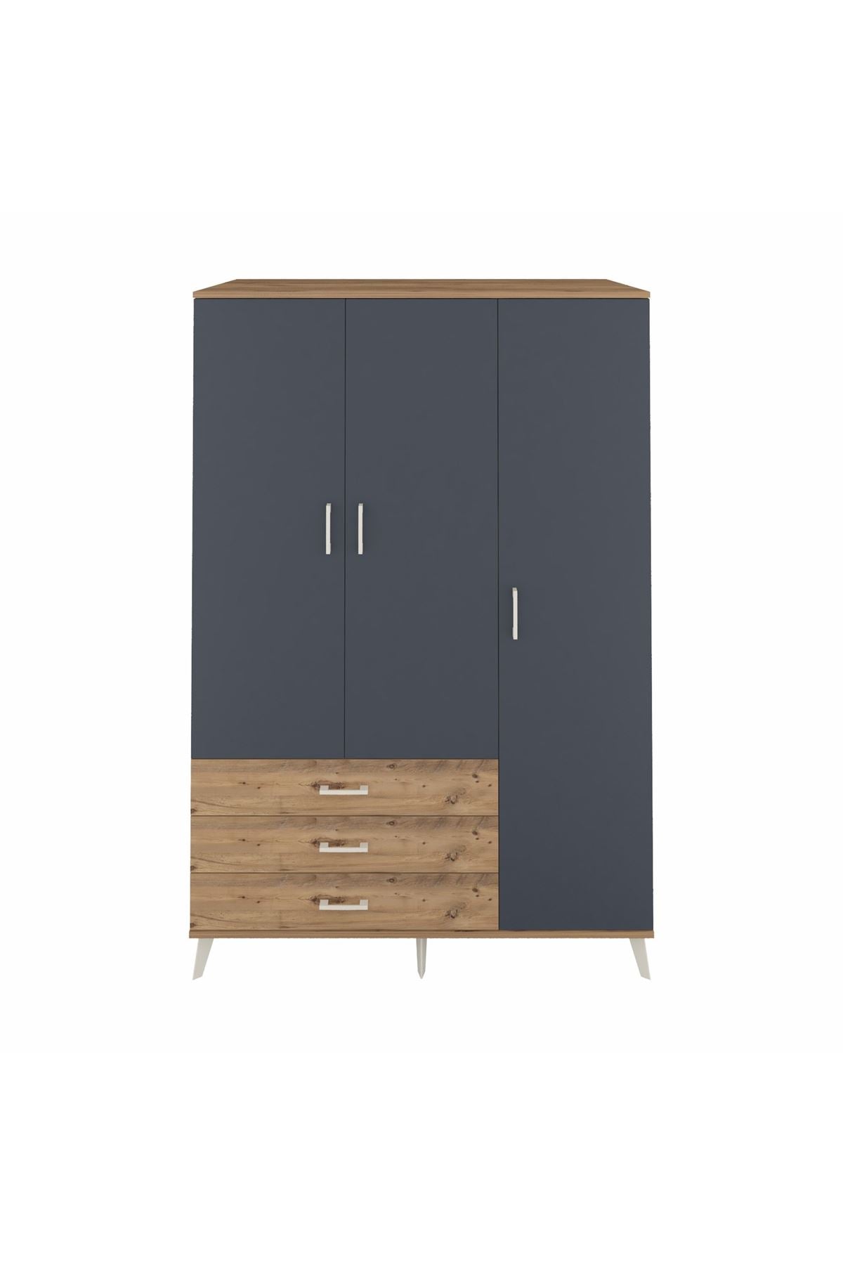 Kronos Dolap 6 Raflı 3 Çekmeceli Tek Askılı 132x59x195 Çam-Antrasit/Çam