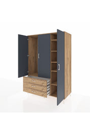 Kronos Dolap 6 Raflı 3 Çekmeceli Tek Askılı 132x59x195 Çam-Antrasit/Çam