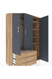 Kronos Dolap 6 Raflı 3 Çekmeceli Tek Askılı 132x59x195 Çam-Antrasit/Çam