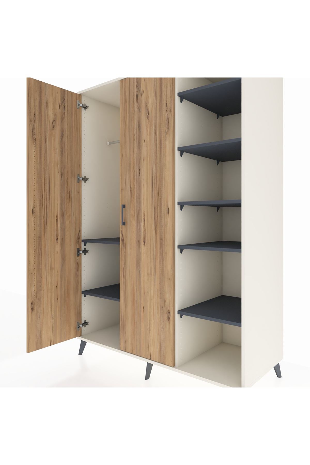 Kronos Dolap 7 Raflı 2 Kapaklı Tek Askılı 132x59x195 Aytaşı-Çam/Antrasit