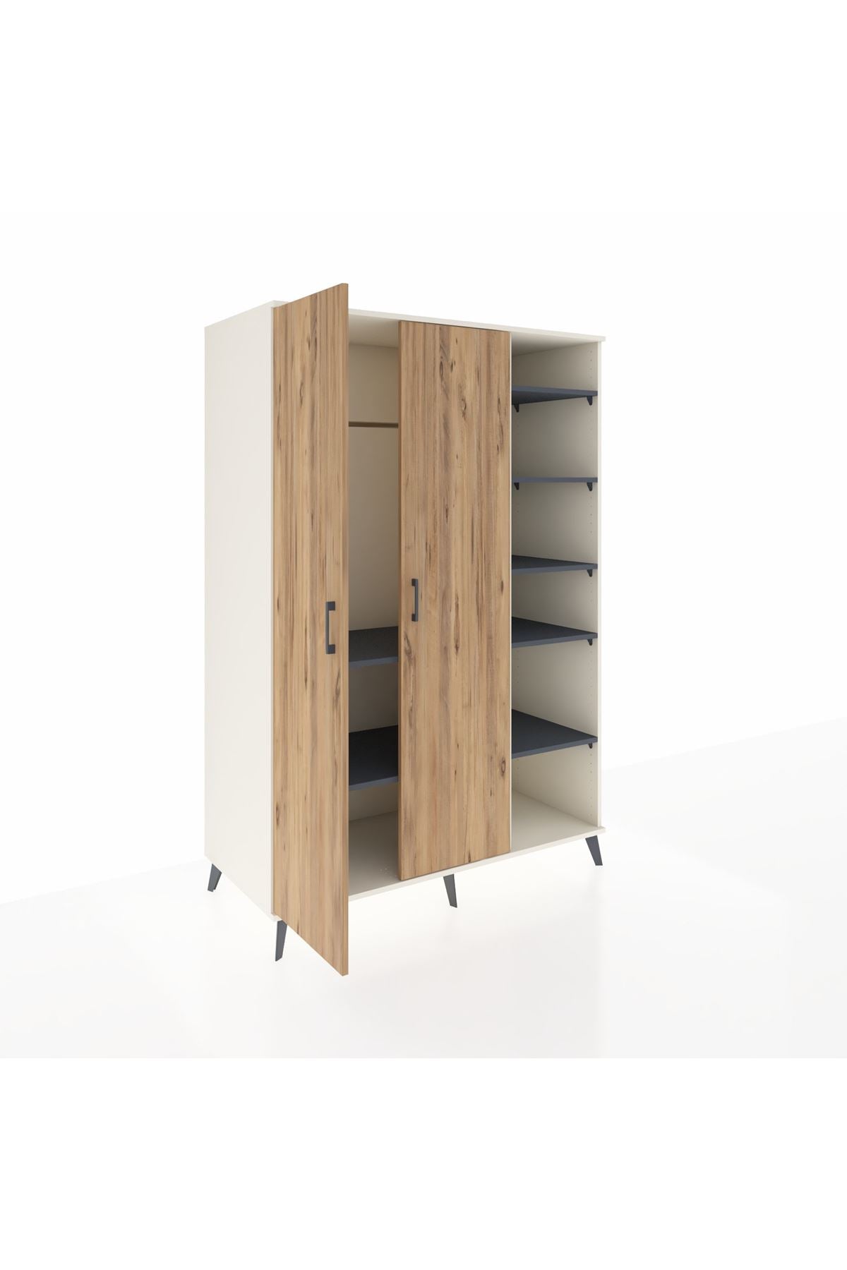 Kronos Dolap 7 Raflı 2 Kapaklı Tek Askılı 132x59x195 Aytaşı-Çam/Antrasit