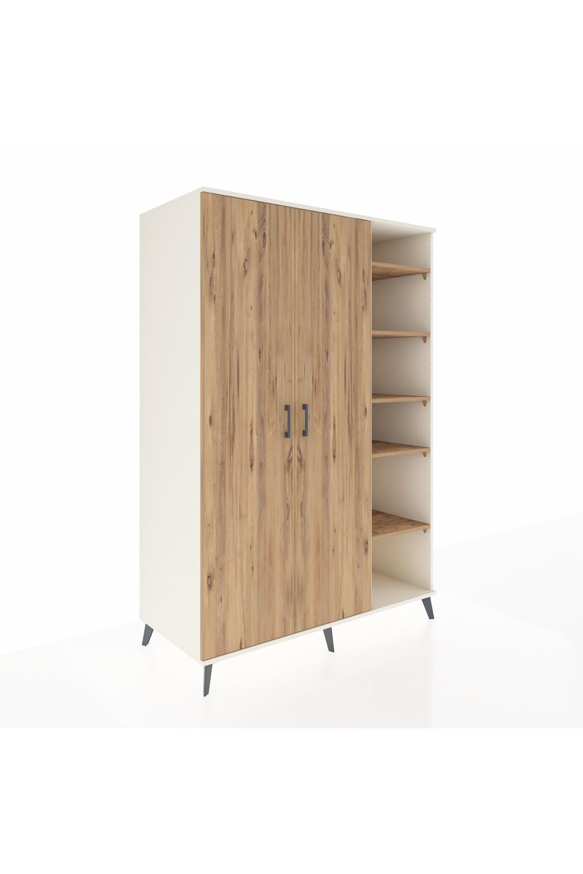 Kronos Dolap 7 Raflı 2 Kapaklı Tek Askılı 132x59x195 Aytaşı-Çam/Çam