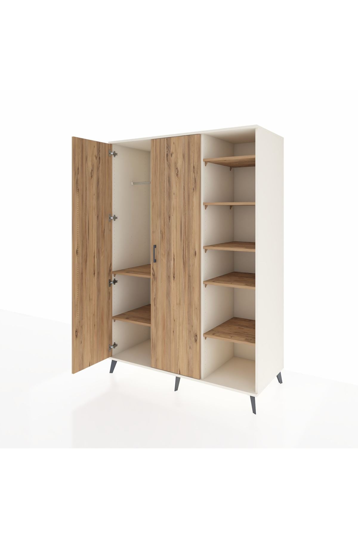 Kronos Dolap 7 Raflı 2 Kapaklı Tek Askılı 132x59x195 Aytaşı-Çam/Çam