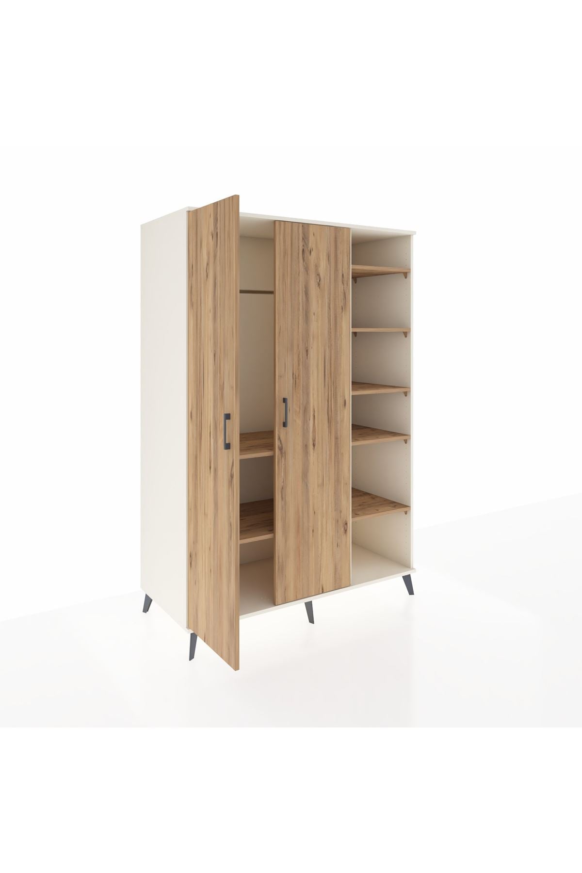 Kronos Dolap 7 Raflı 2 Kapaklı Tek Askılı 132x59x195 Aytaşı-Çam/Çam