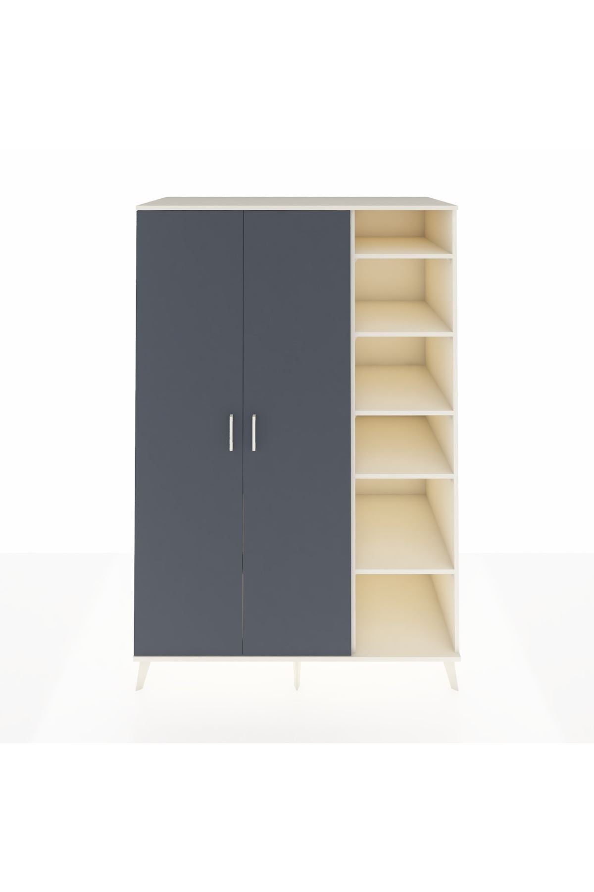 Kronos Dolap 7 Raflı 2 Kapaklı Tek Askılı 132x59x195 Aytaşı-Antrasit/Aytaşı