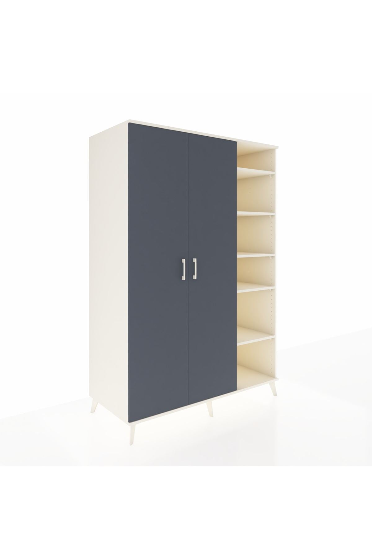 Kronos Dolap 7 Raflı 2 Kapaklı Tek Askılı 132x59x195 Aytaşı-Antrasit/Aytaşı