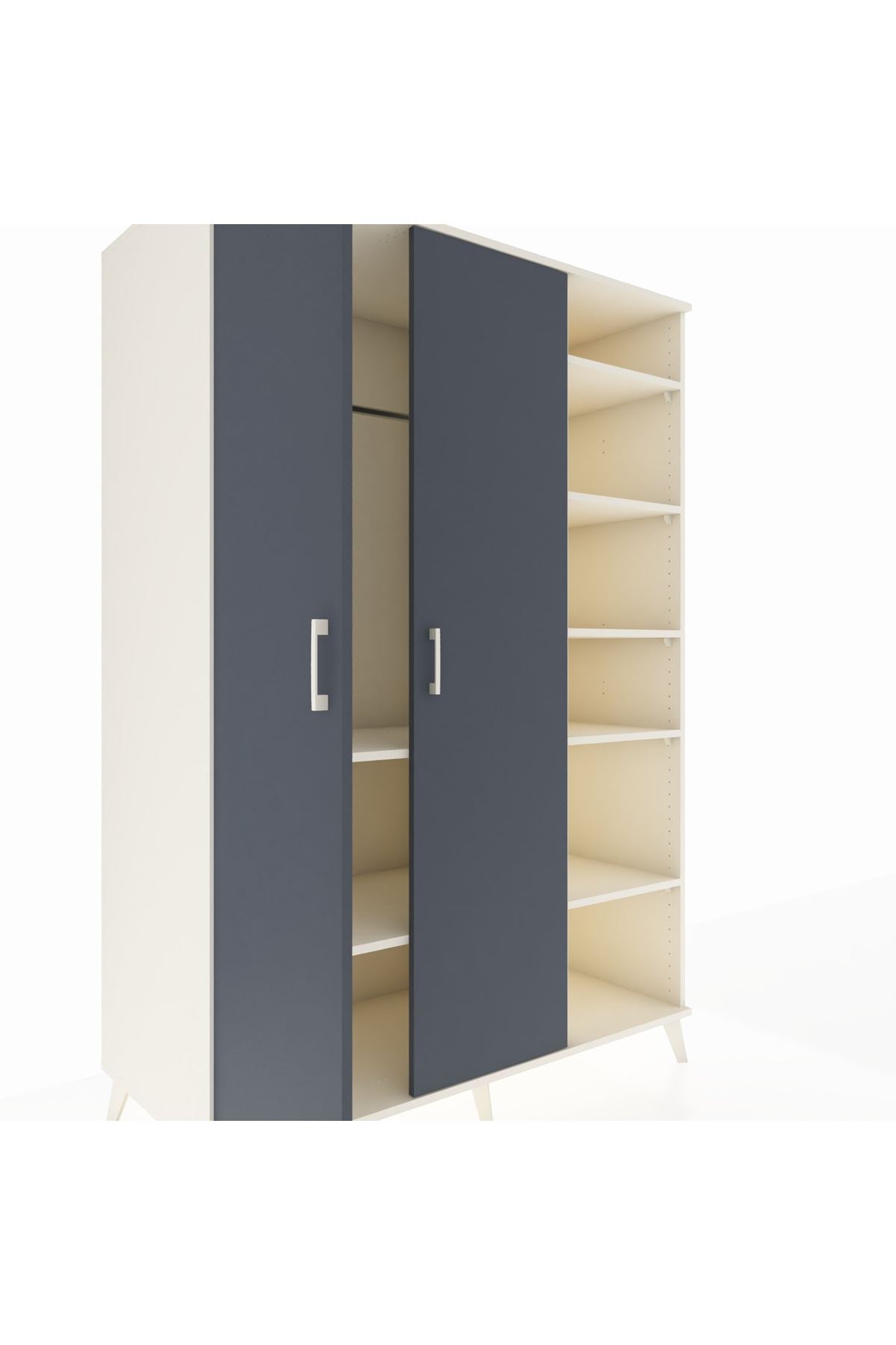 Kronos Dolap 7 Raflı 2 Kapaklı Tek Askılı 132x59x195 Aytaşı-Antrasit/Aytaşı