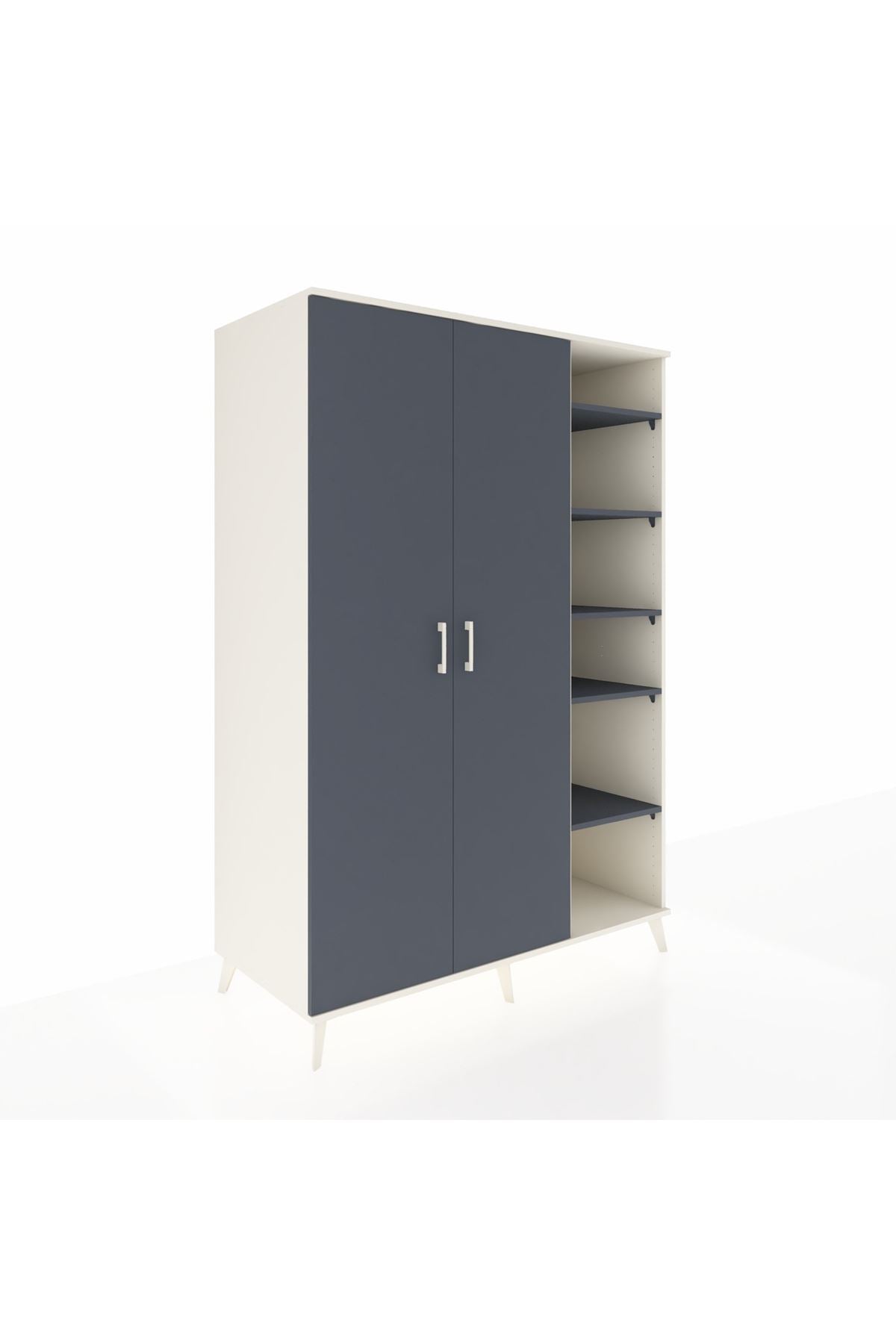 Kronos Dolap 7 Raflı 2 Kapaklı Tek Askılı 132x59x195 Aytaşı-Antrasit/Antrasit