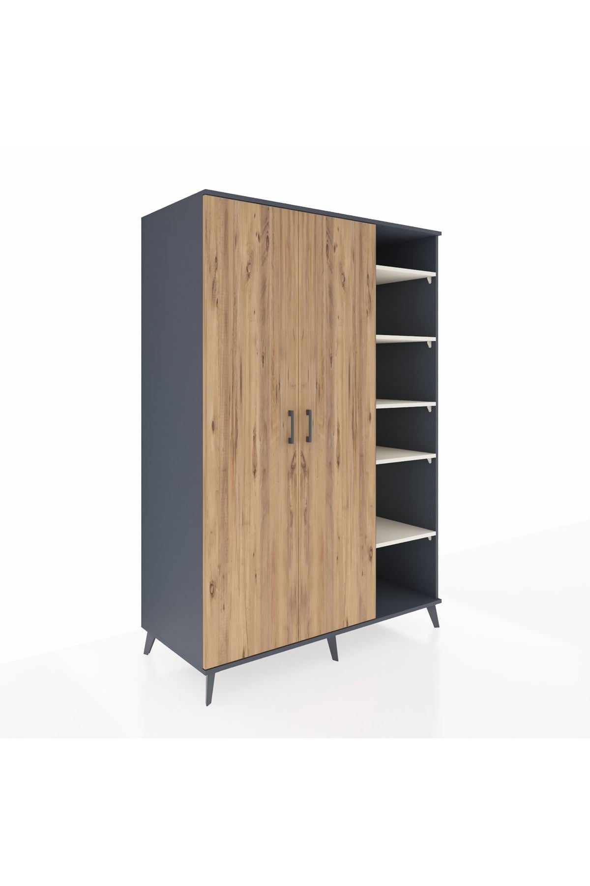 Kronos Dolap 7 Raflı 2 Kapaklı Tek Askılı 132x59x195 Antrasit-Çam/Aytaşı