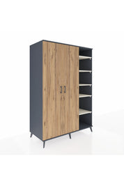Kronos Dolap 7 Raflı 2 Kapaklı Tek Askılı 132x59x195 Antrasit-Çam/Aytaşı