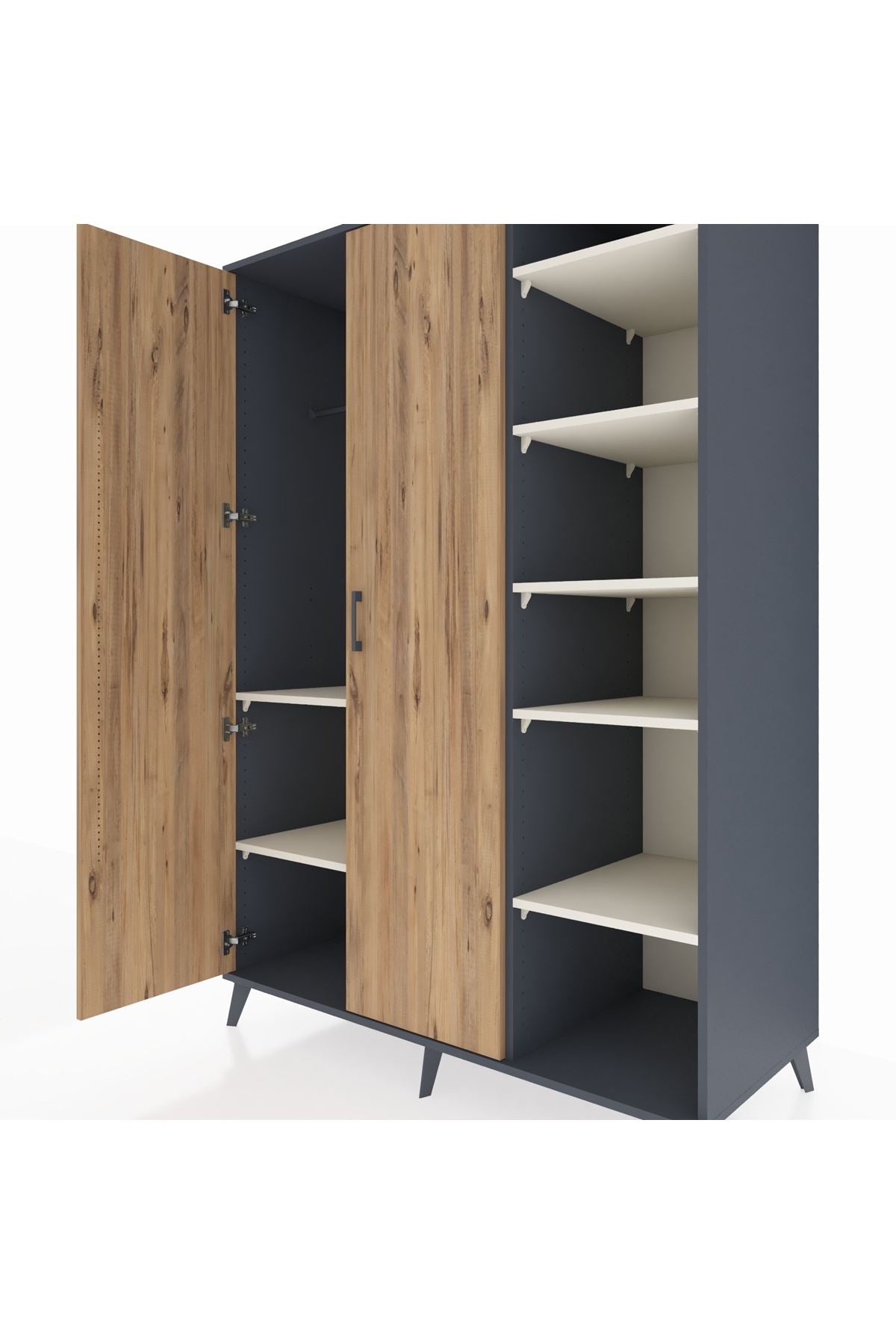 Kronos Dolap 7 Raflı 2 Kapaklı Tek Askılı 132x59x195 Antrasit-Çam/Aytaşı