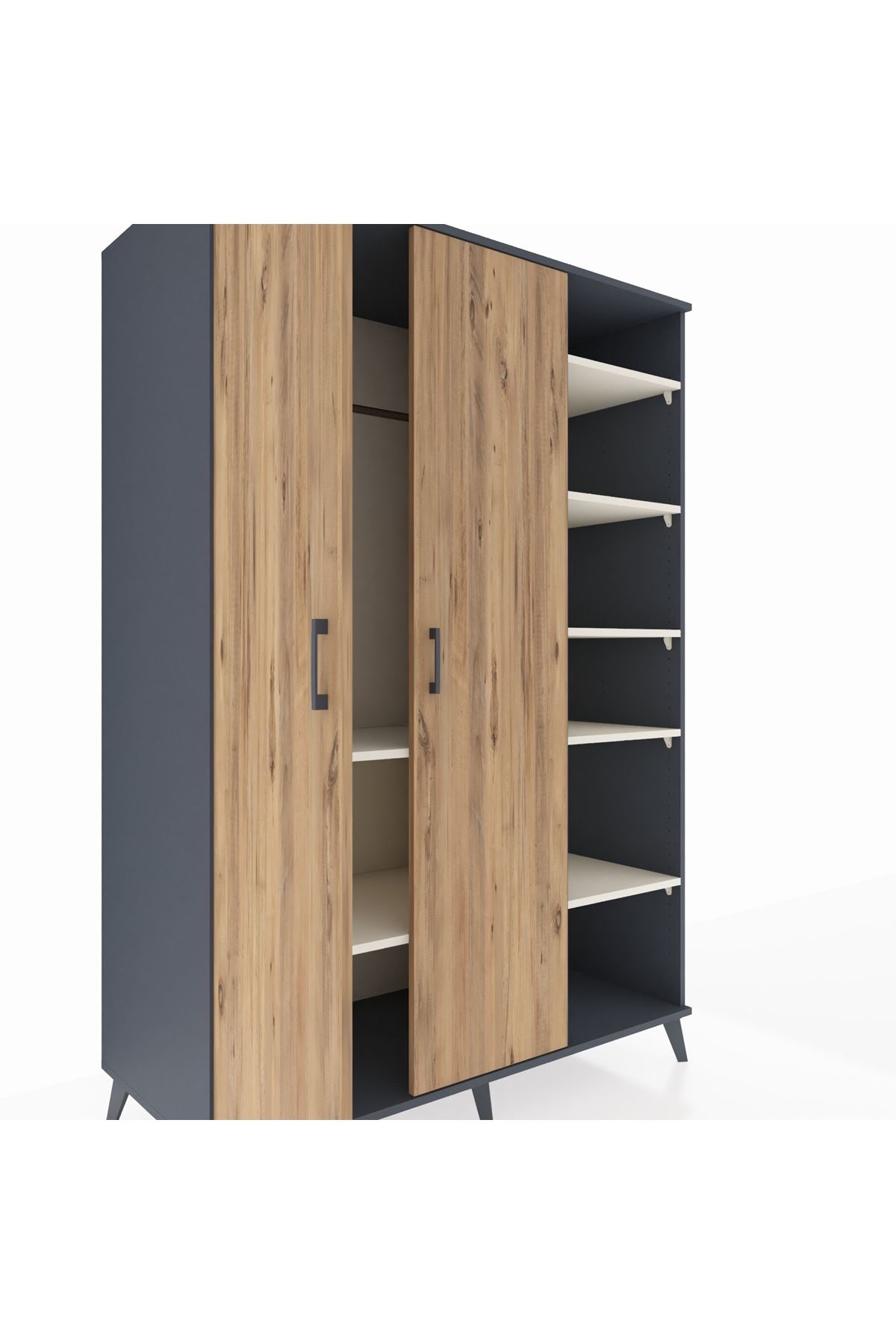 Kronos Dolap 7 Raflı 2 Kapaklı Tek Askılı 132x59x195 Antrasit-Çam/Aytaşı