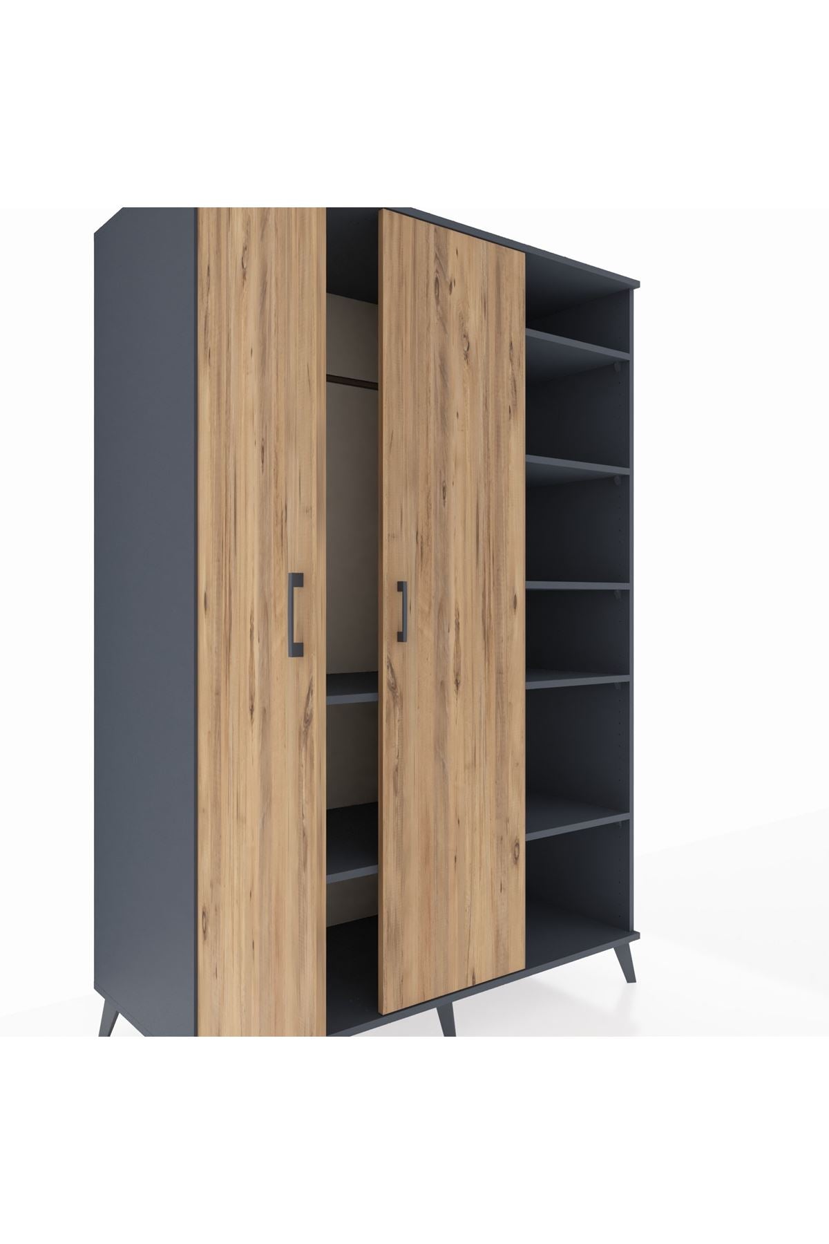 Kronos Dolap 7 Raflı 2 Kapaklı Tek Askılı 132x59x195 Antrasit-Çam/Antrasit