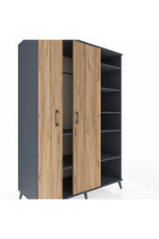 Kronos Dolap 7 Raflı 2 Kapaklı Tek Askılı 132x59x195 Antrasit-Çam/Antrasit