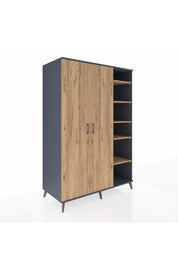 Kronos Dolap 7 Raflı 2 Kapaklı Tek Askılı 132x59x195 Antrasit-Çam/Çam