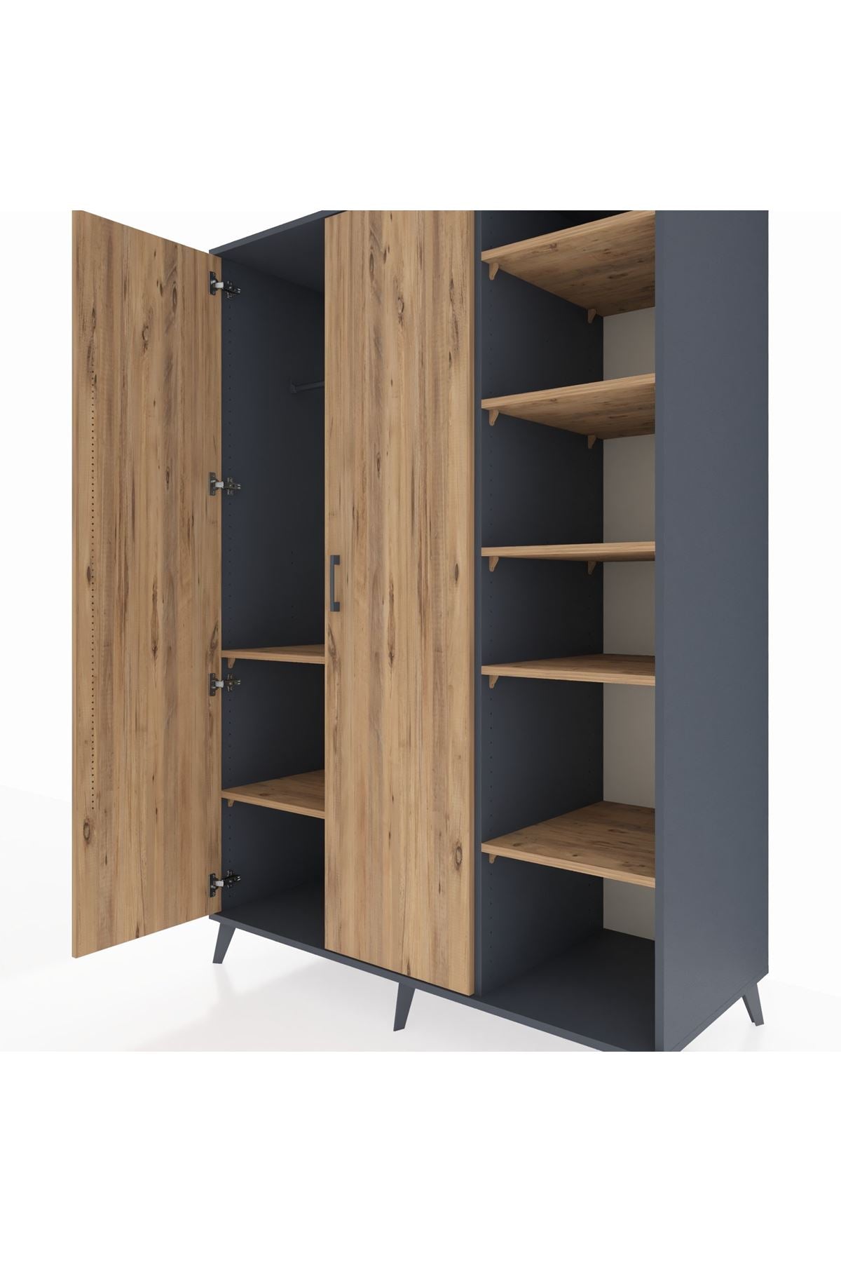 Kronos Dolap 7 Raflı 2 Kapaklı Tek Askılı 132x59x195 Antrasit-Çam/Çam