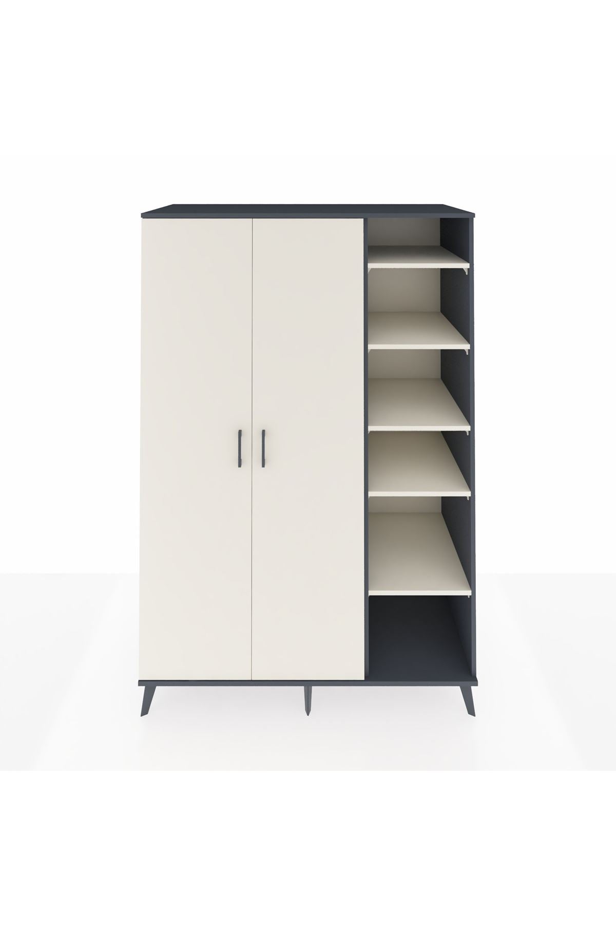 Kronos Dolap 7 Raflı 2 Kapaklı Tek Askılı 132x59x195 Antrasit-Aytaşı/Aytaşı