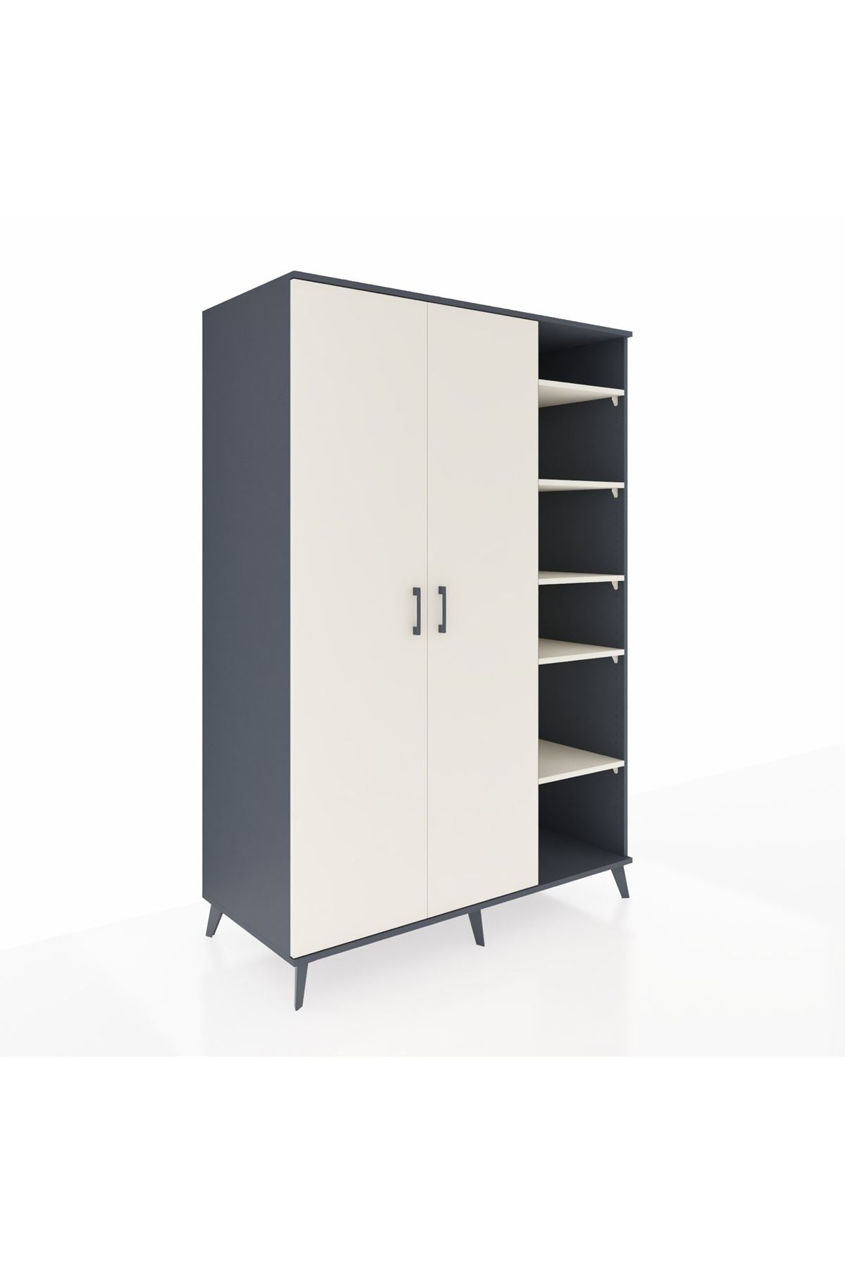 Kronos Dolap 7 Raflı 2 Kapaklı Tek Askılı 132x59x195 Antrasit-Aytaşı/Aytaşı