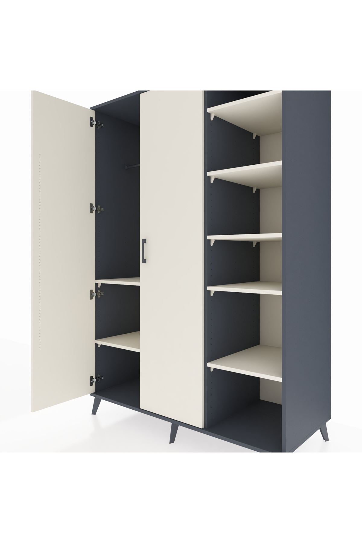 Kronos Dolap 7 Raflı 2 Kapaklı Tek Askılı 132x59x195 Antrasit-Aytaşı/Aytaşı