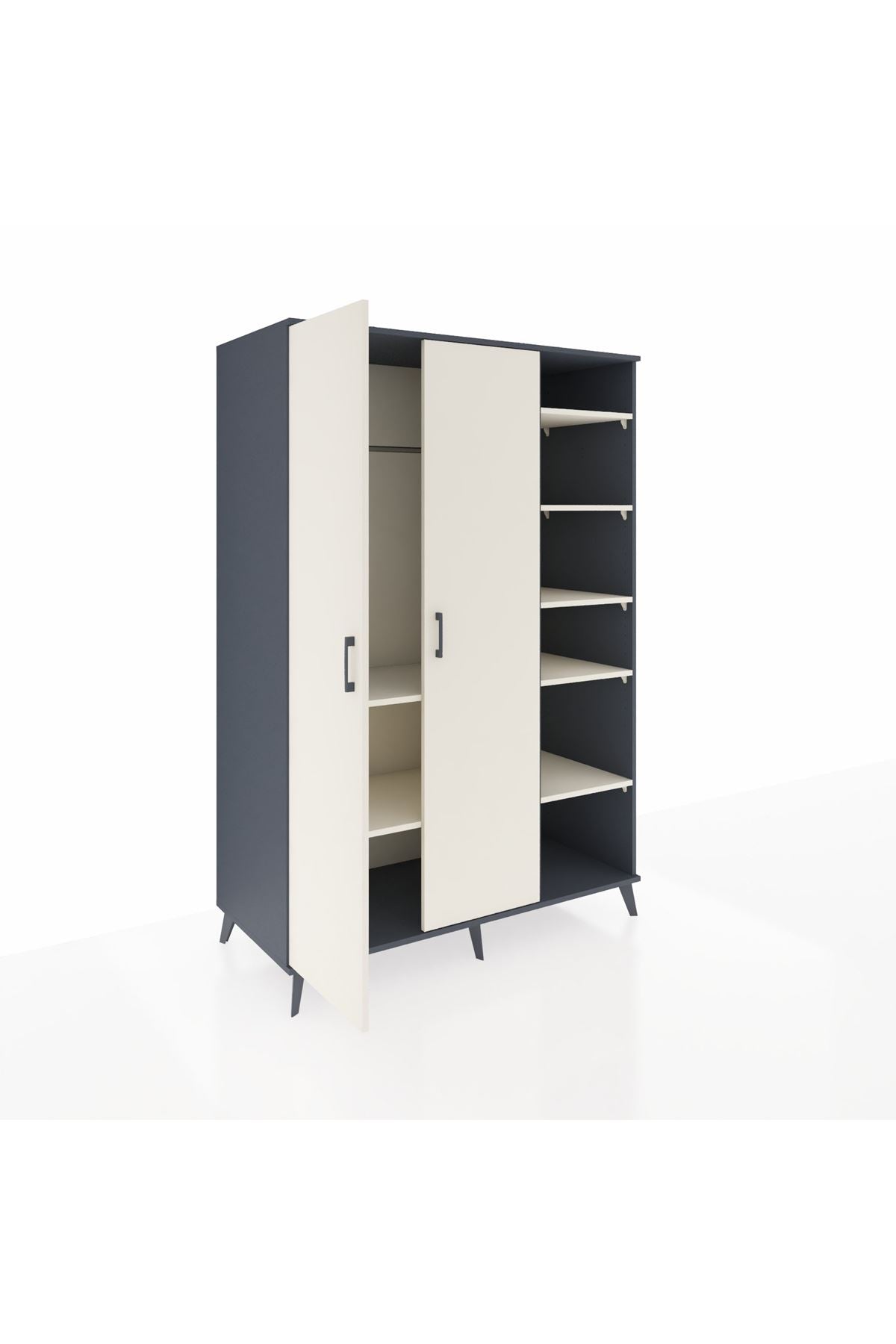 Kronos Dolap 7 Raflı 2 Kapaklı Tek Askılı 132x59x195 Antrasit-Aytaşı/Aytaşı