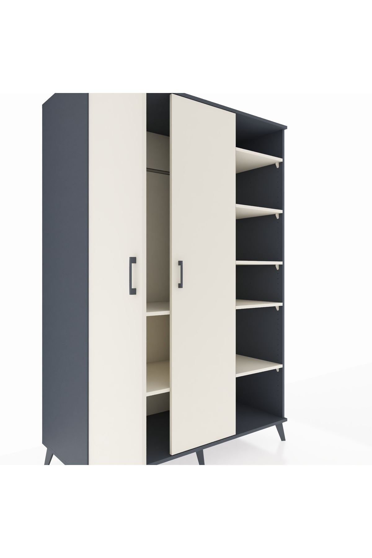 Kronos Dolap 7 Raflı 2 Kapaklı Tek Askılı 132x59x195 Antrasit-Aytaşı/Aytaşı