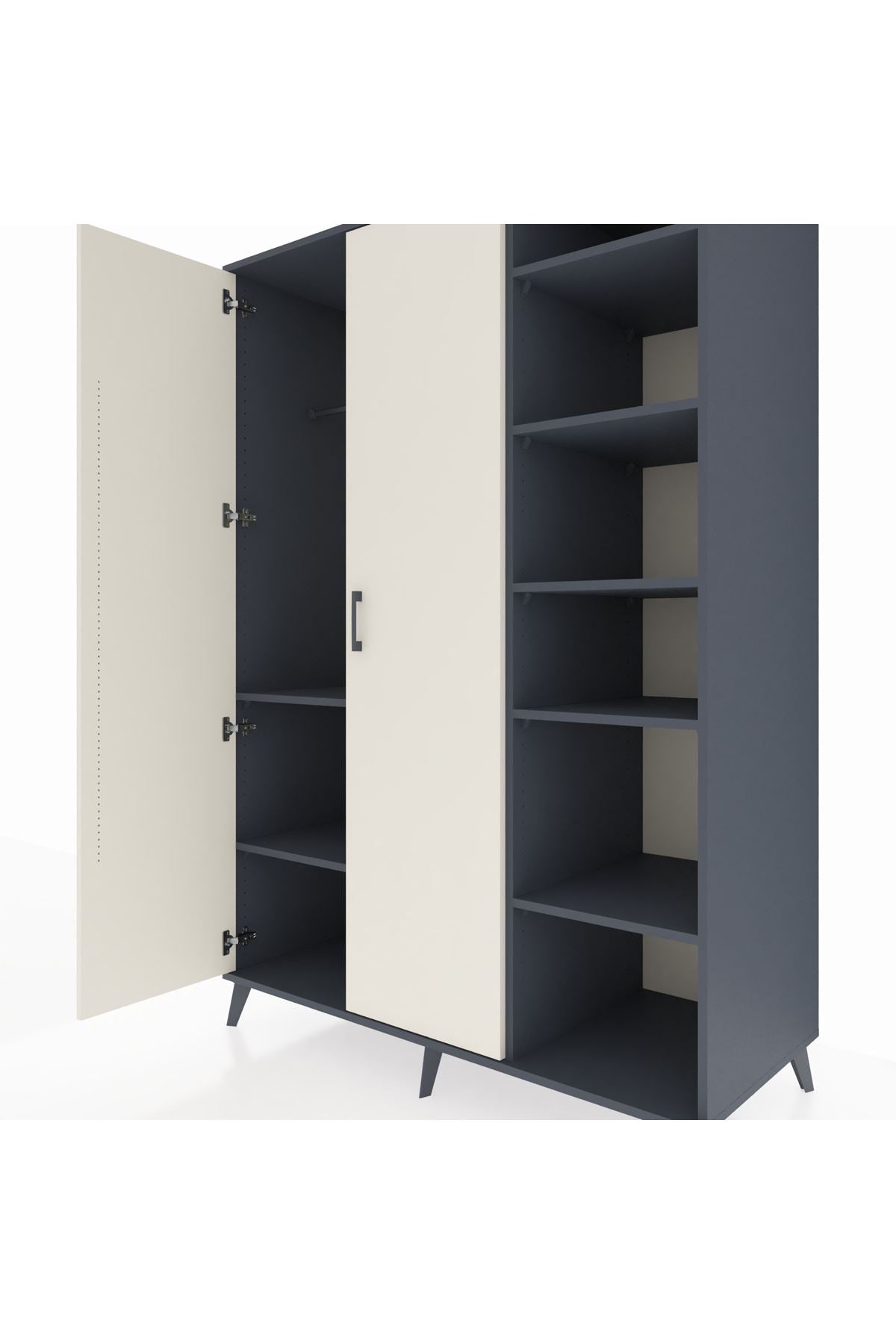 Kronos Dolap 7 Raflı 2 Kapaklı Tek Askılı 132x59x195 Antrasit-Aytaşı/Antrasit