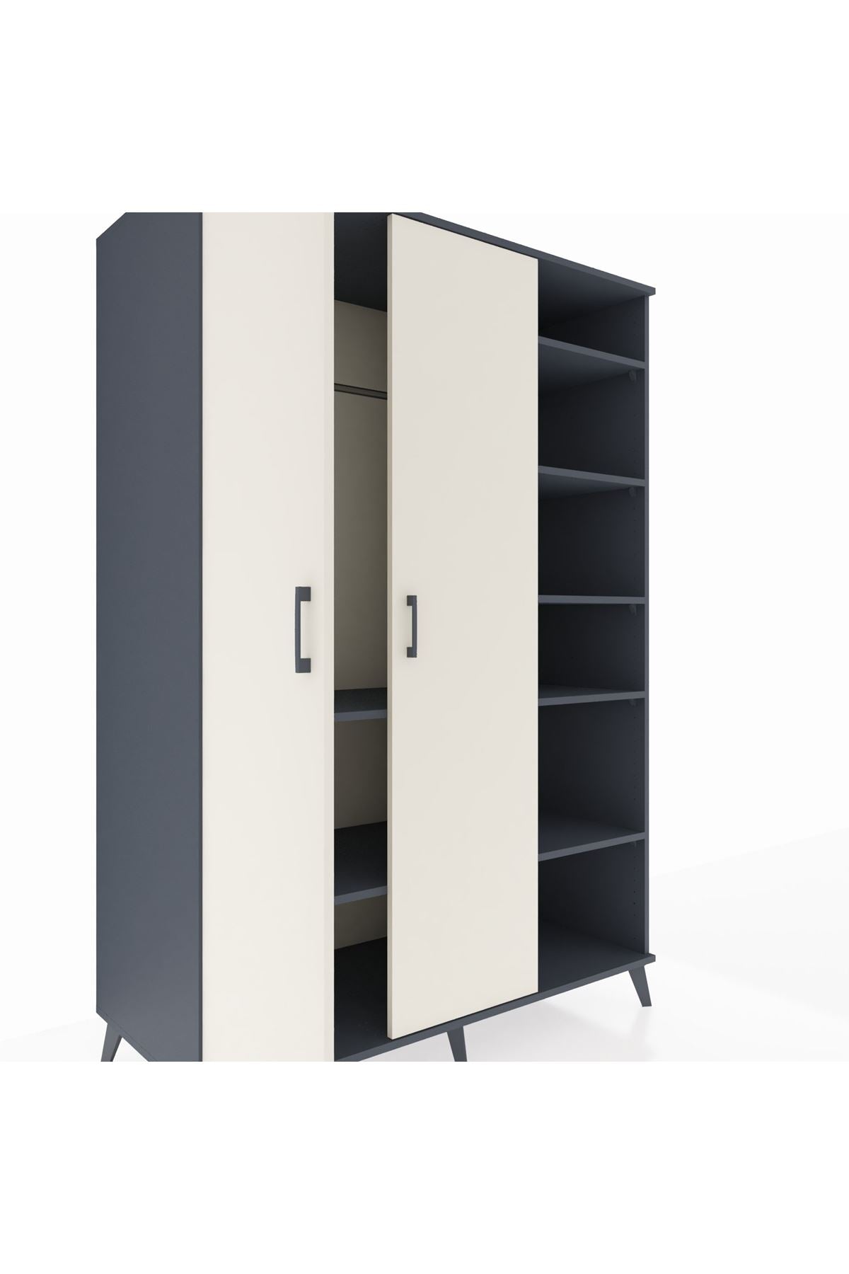 Kronos Dolap 7 Raflı 2 Kapaklı Tek Askılı 132x59x195 Antrasit-Aytaşı/Antrasit