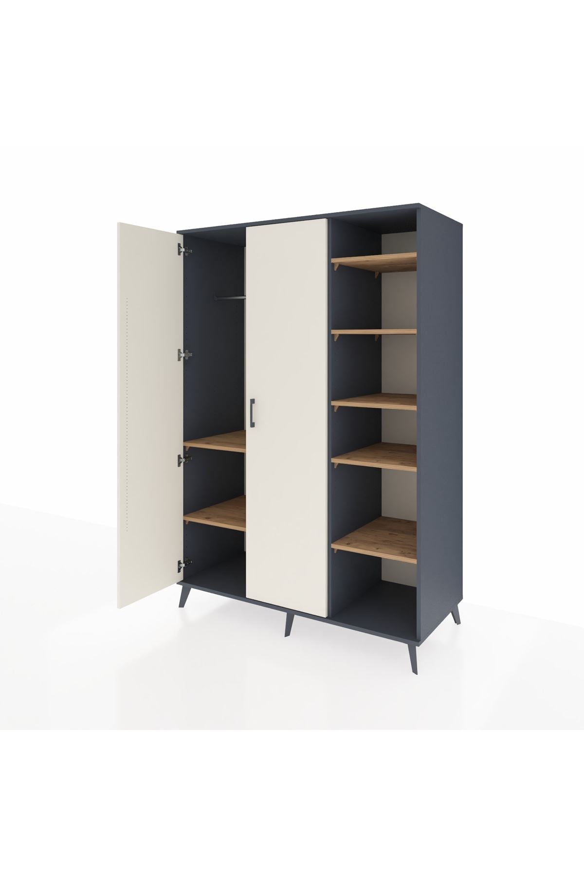 Kronos Dolap 7 Raflı 2 Kapaklı Tek Askılı 132x59x195 Antrasit-Aytaşı/Çam