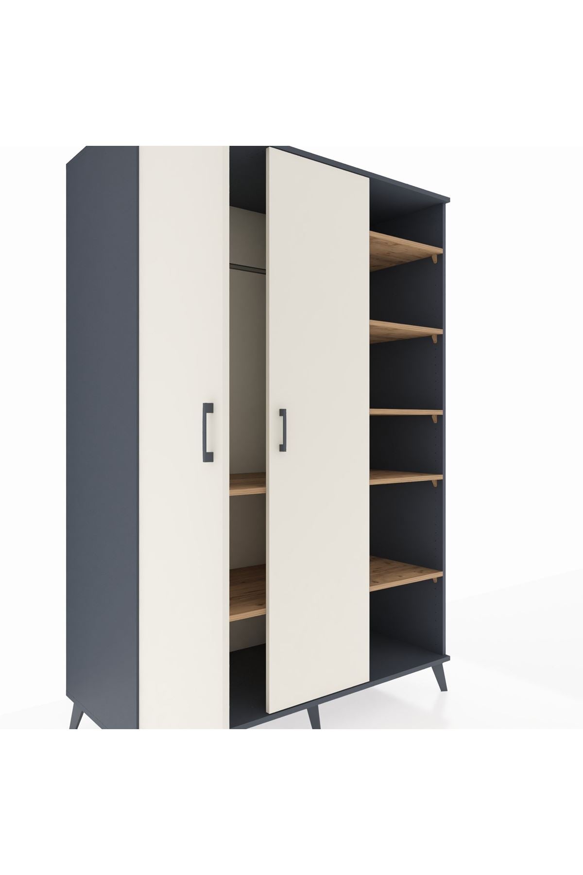 Kronos Dolap 7 Raflı 2 Kapaklı Tek Askılı 132x59x195 Antrasit-Aytaşı/Çam