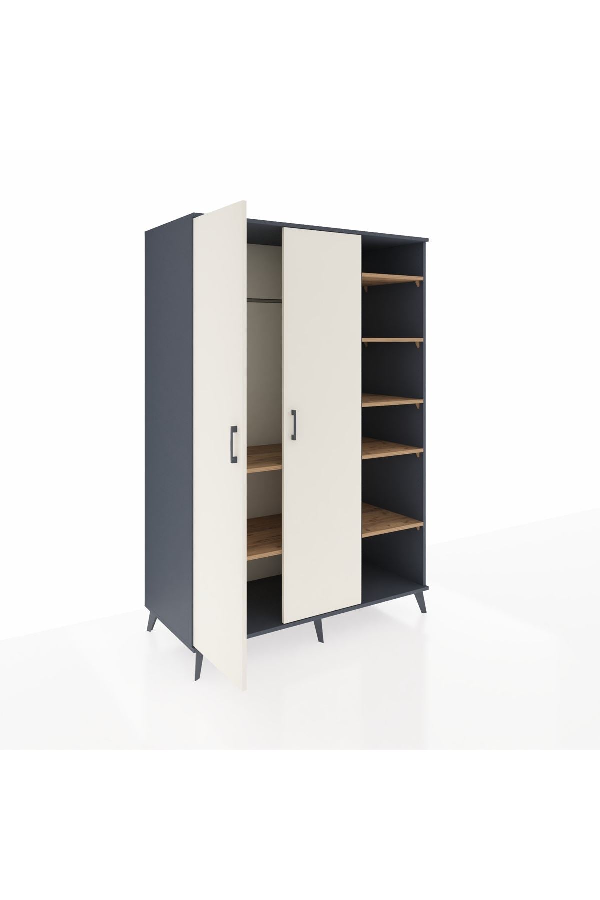 Kronos Dolap 7 Raflı 2 Kapaklı Tek Askılı 132x59x195 Antrasit-Aytaşı/Çam