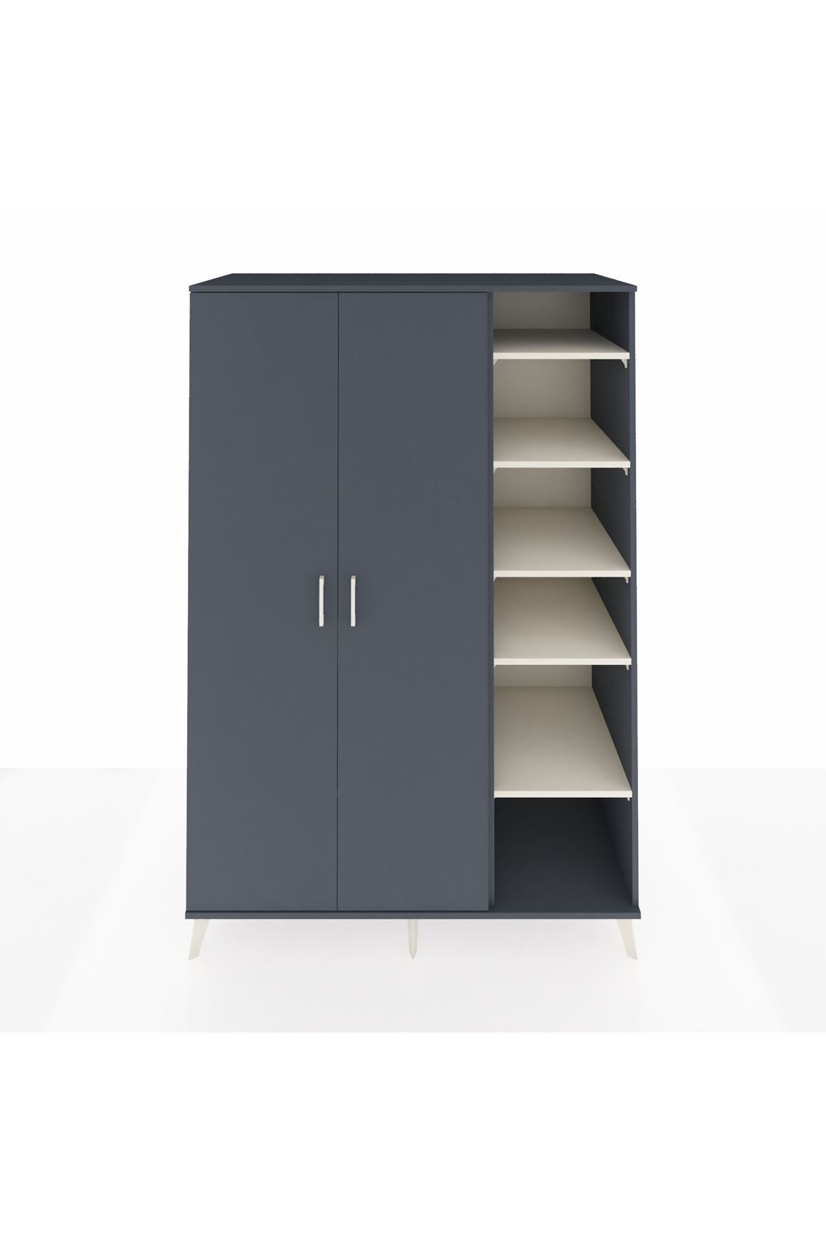 Kronos Dolap 7 Raflı 2 Kapaklı Tek Askılı 132x59x195 Antrasit-Antrasit/Aytaşı