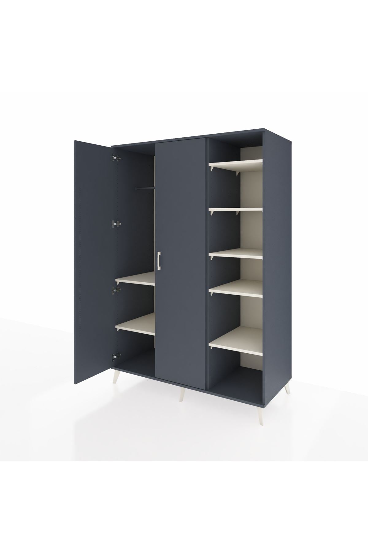 Kronos Dolap 7 Raflı 2 Kapaklı Tek Askılı 132x59x195 Antrasit-Antrasit/Aytaşı