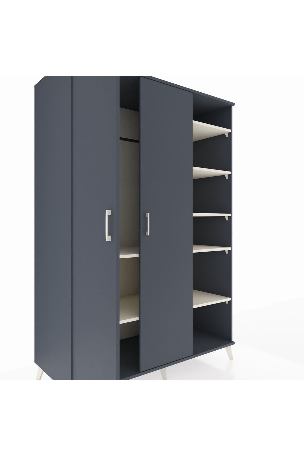 Kronos Dolap 7 Raflı 2 Kapaklı Tek Askılı 132x59x195 Antrasit-Antrasit/Aytaşı