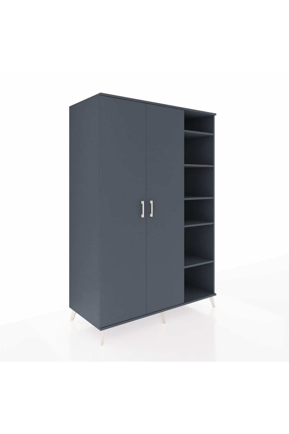 Kronos Dolap 7 Raflı 2 Kapaklı Tek Askılı 132x59x195 Antrasit-Antrasit/Antrasit