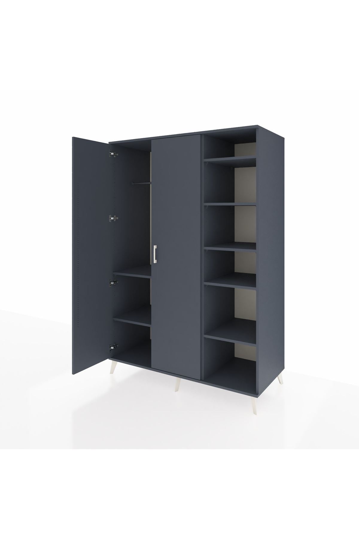 Kronos Dolap 7 Raflı 2 Kapaklı Tek Askılı 132x59x195 Antrasit-Antrasit/Antrasit