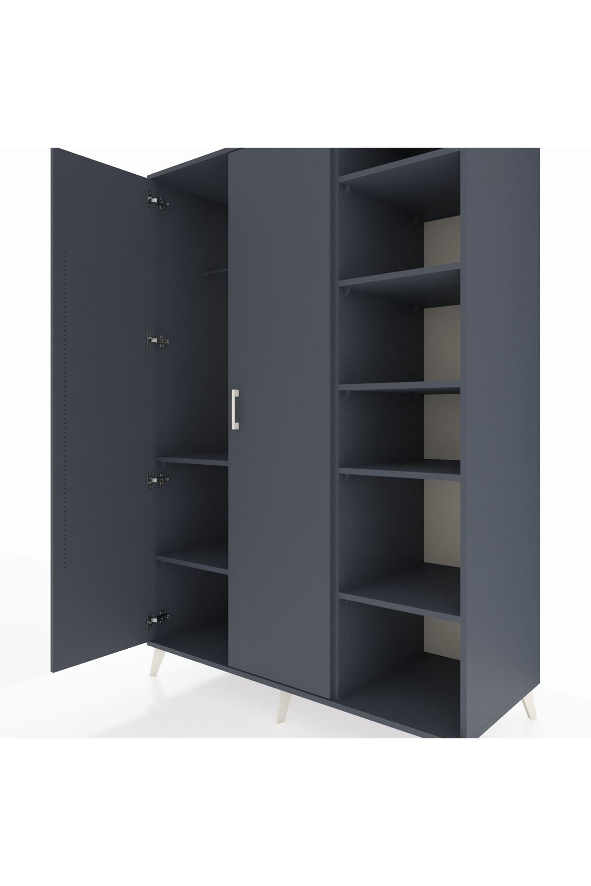 Kronos Dolap 7 Raflı 2 Kapaklı Tek Askılı 132x59x195 Antrasit-Antrasit/Antrasit