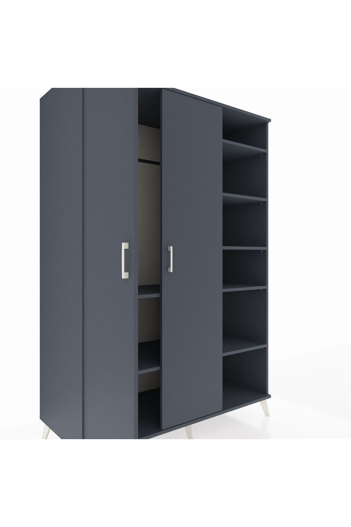 Kronos Dolap 7 Raflı 2 Kapaklı Tek Askılı 132x59x195 Antrasit-Antrasit/Antrasit