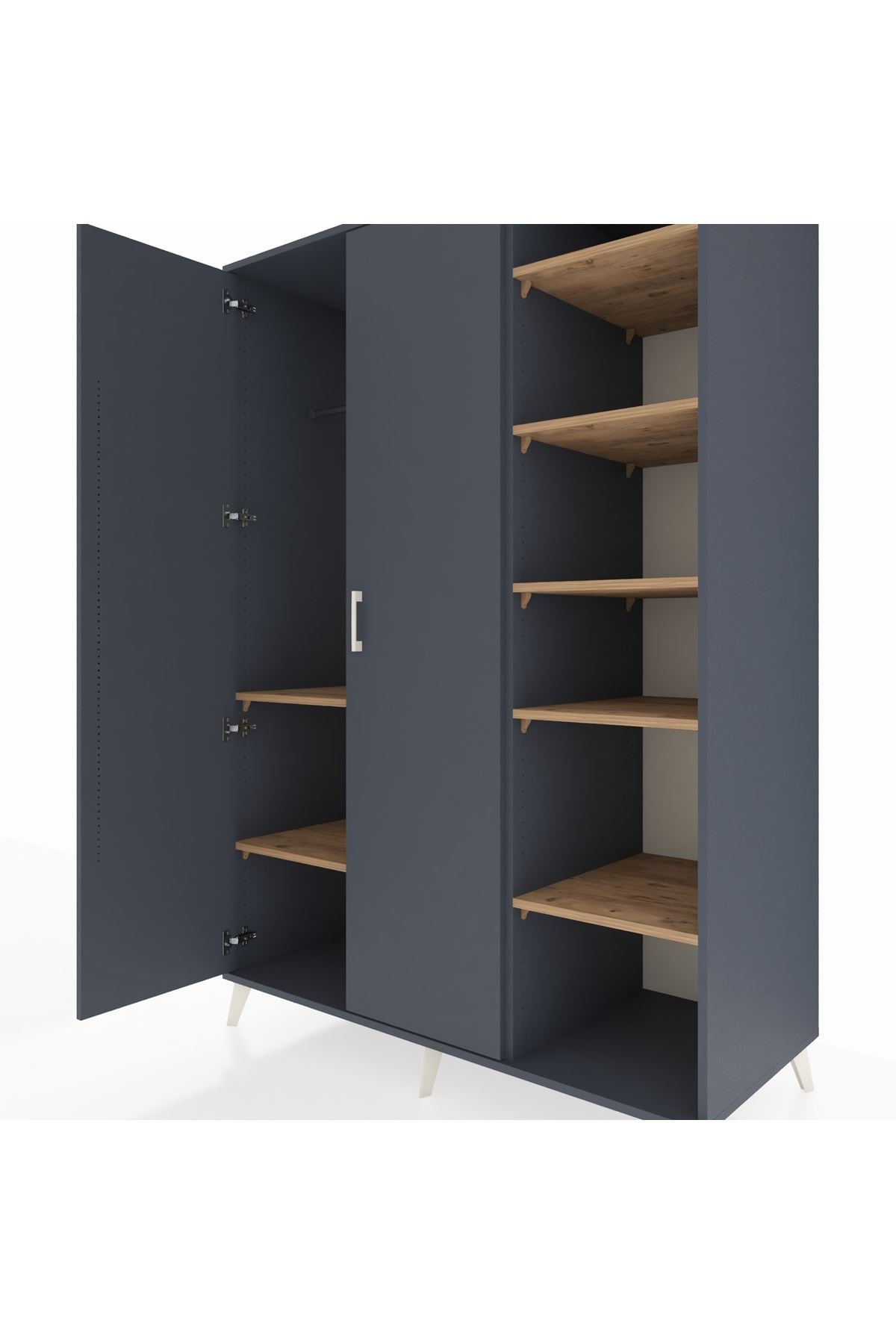 Kronos Dolap 7 Raflı 2 Kapaklı Tek Askılı 132x59x195 Antrasit-Antrasit/Çam