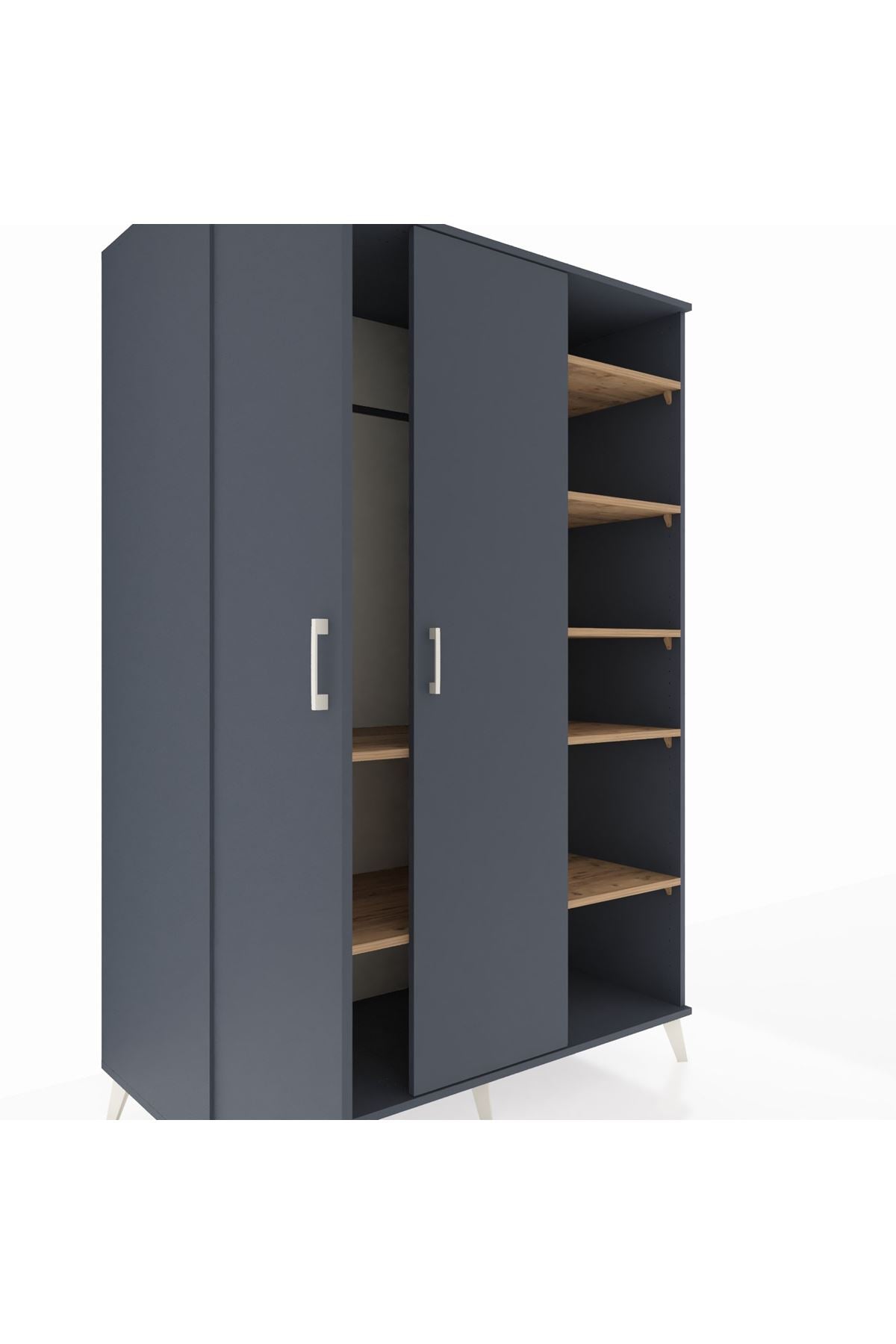 Kronos Dolap 7 Raflı 2 Kapaklı Tek Askılı 132x59x195 Antrasit-Antrasit/Çam