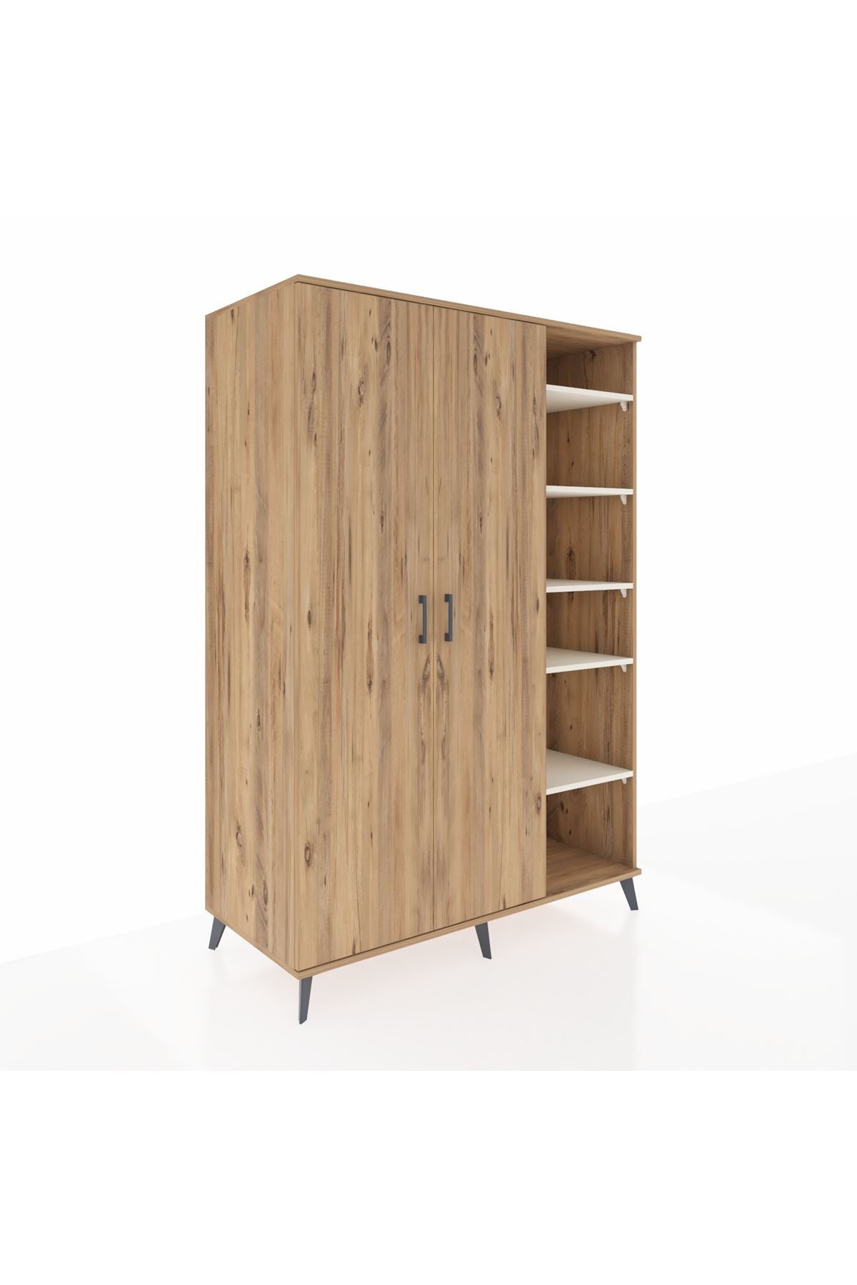 Kronos Dolap 7 Raflı 2 Kapaklı Tek Askılı 132x59x195 Çam-Çam/Aytaşı