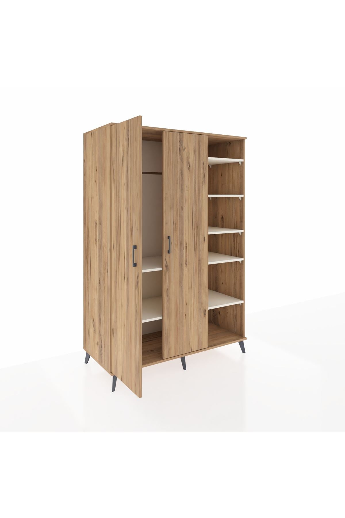 Kronos Dolap 7 Raflı 2 Kapaklı Tek Askılı 132x59x195 Çam-Çam/Aytaşı