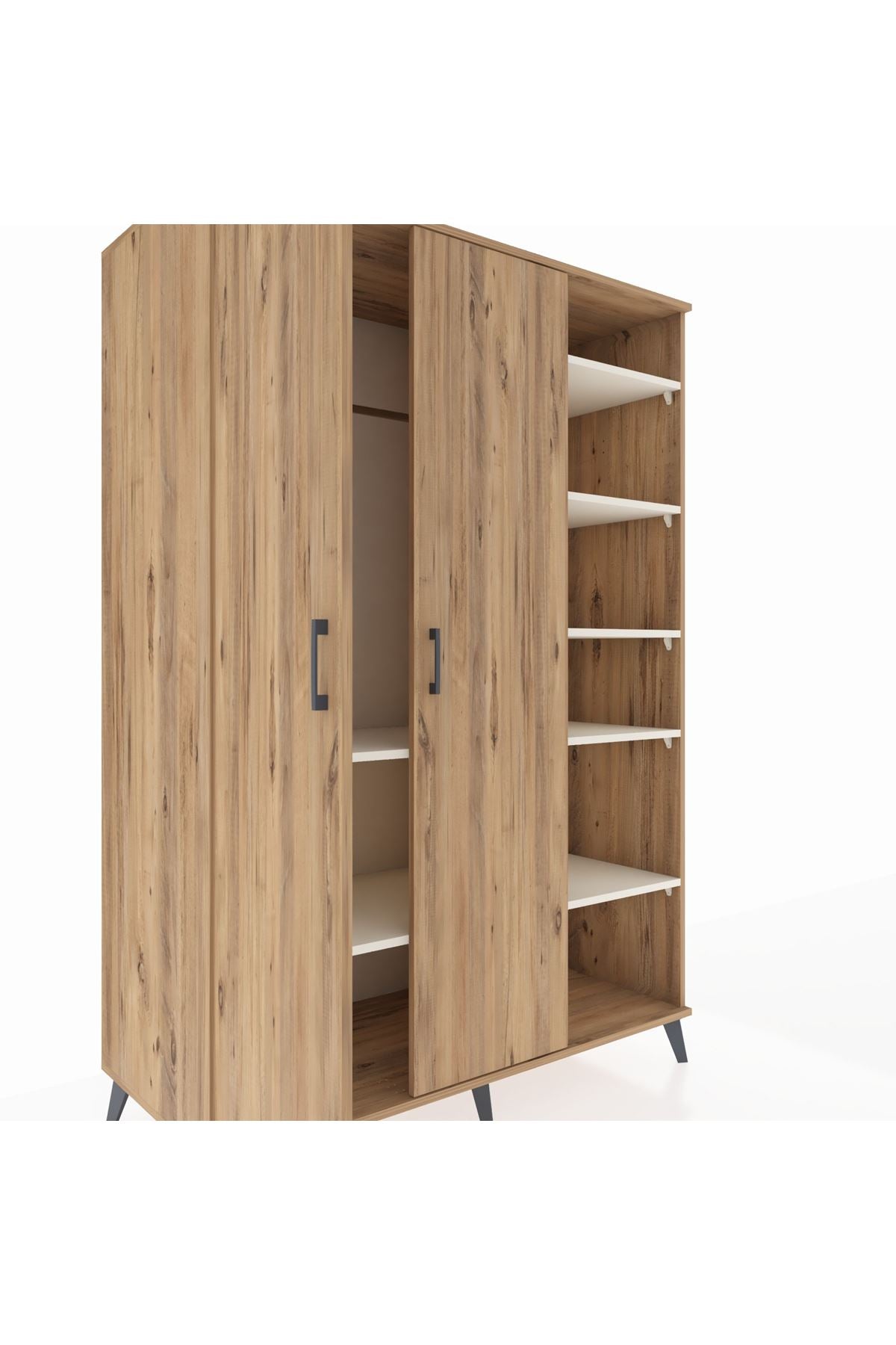 Kronos Dolap 7 Raflı 2 Kapaklı Tek Askılı 132x59x195 Çam-Çam/Aytaşı