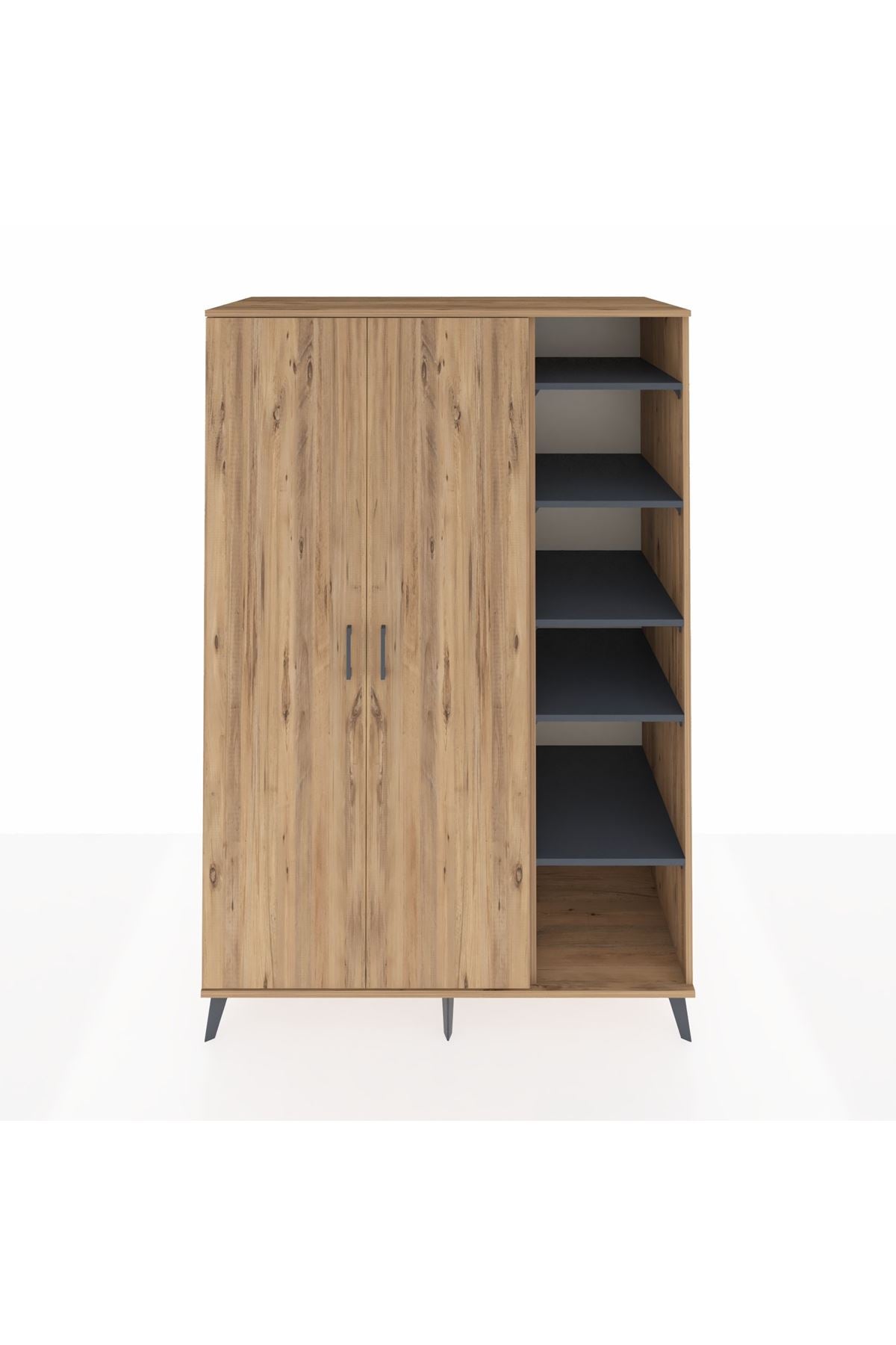 Kronos Dolap 7 Raflı 2 Kapaklı Tek Askılı 132x59x195 Çam-Çam/Antrasit