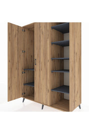 Kronos Dolap 7 Raflı 2 Kapaklı Tek Askılı 132x59x195 Çam-Çam/Antrasit